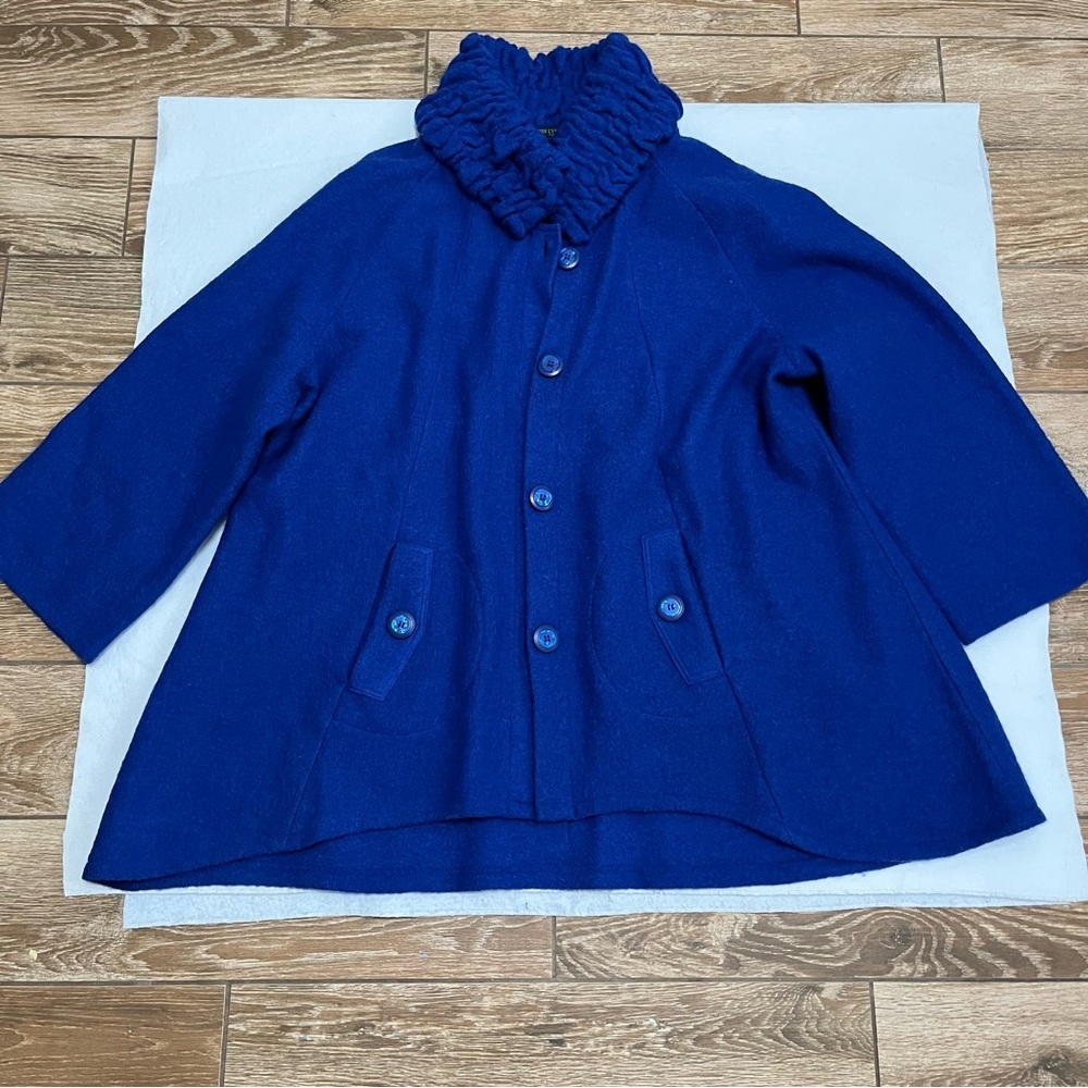 For Cynthia Blue 100% Wool Sweater Jacket Coat